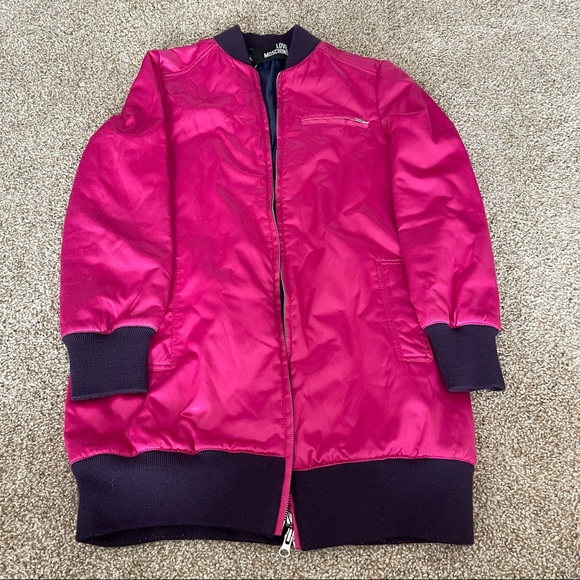 LOVE MOSCHINO Long Bomber Jacket Size 4 Pink Satin - Picture 3 of 11
